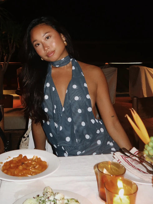 Sexy Deep V Neck Printed Polka Dot Halter Mini Dress for Women Elegant Summer Party Outfits