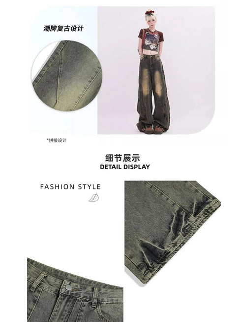 Women's Vintage Blue Baggy Jeans Y2k Streetwear Denim Trousers