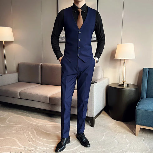 Fashion Business Casual Suit Set for Men with Vest and Trousers for Wedding