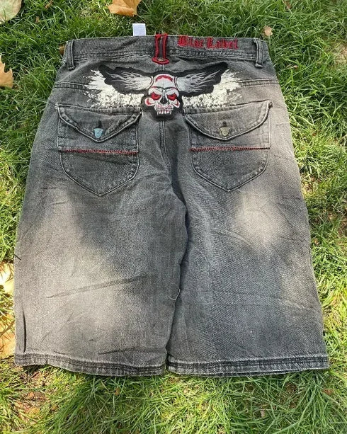 Gothic Trend Rhinestone Pocket Denim Shorts for Men