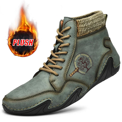 Winter Waterproof Leather Ankle Boots for Men with Fur Lining