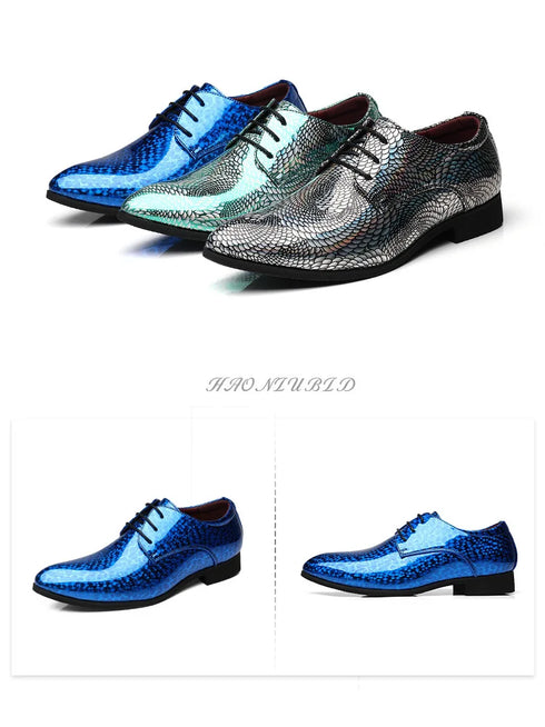 Elegant Patent Leather Derby Shoes for Men – Formal Wedding and Business Office Footwear with Pointed Toe Design, Available in Size 48