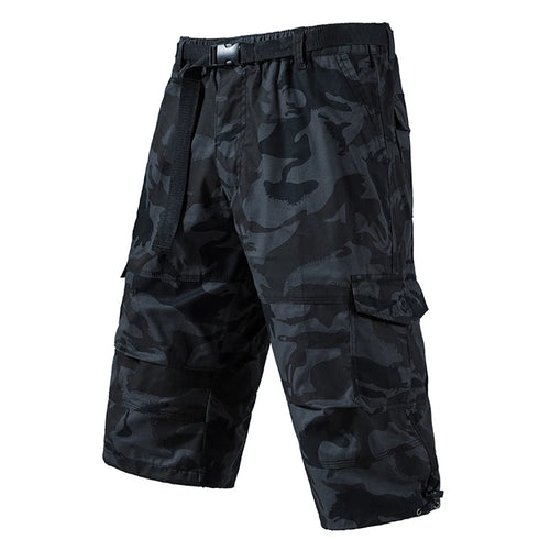 Mens Crop Pants Casual Cargo Shorts with Zipper Pockets