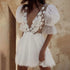 Customized Short Wedding Dress With Plunging V-Neck Pearls Flowers Mini Bridal Gown