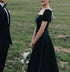 Elegant A Line Wedding Dresses Vintage Square Collar Bridal Dress with Short Sleeve Customized