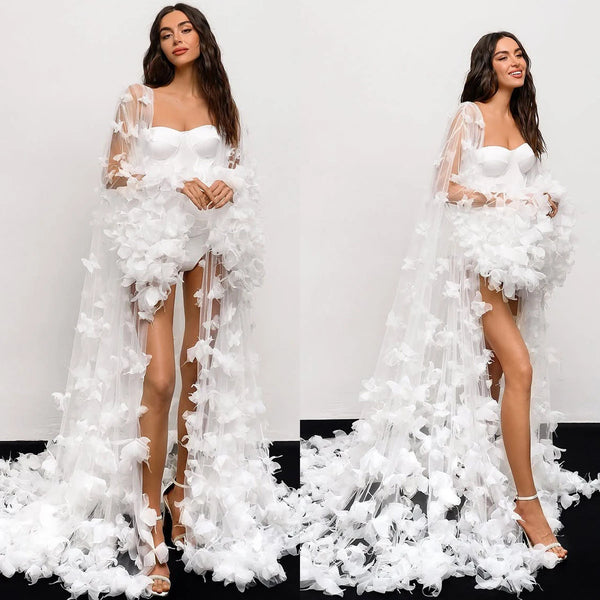 Evening Gown Backless Lace Up Butterfly Embellished Floor Length With Built In Bra For Party And Sleepwear Bridal Gown