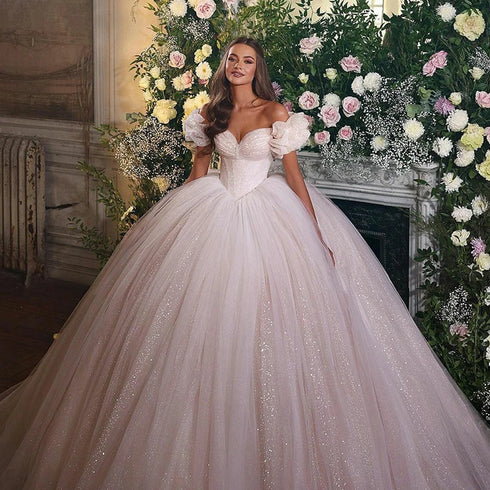 Gorgeous Ball Gowns Princess Wedding Dress Corset Sweetheart Neck Tulle Bride Dresses