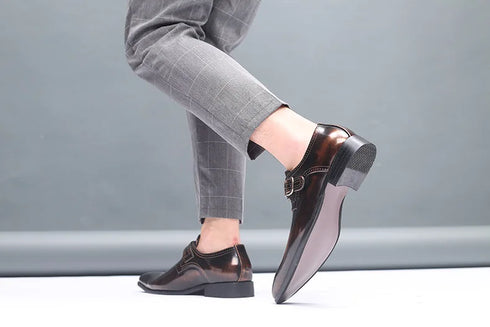 Men Pointed Toe Leather Shoes Slip On Low Heel Footwear