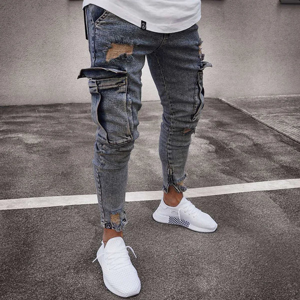 Mens Stretchy Skinny Ripped Jeans Biker Denim Pants Jogger