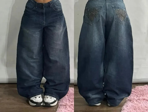Baggy Jeans Women Wide Leg High Waist Vintage Washed Print Streetwear Casual Everyday Relaxed Fit