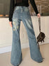 Fashion Blue Denim Pants Women Embroidery Star High Waist Slim Bell Bottoms Streetwear Vintage Kpop