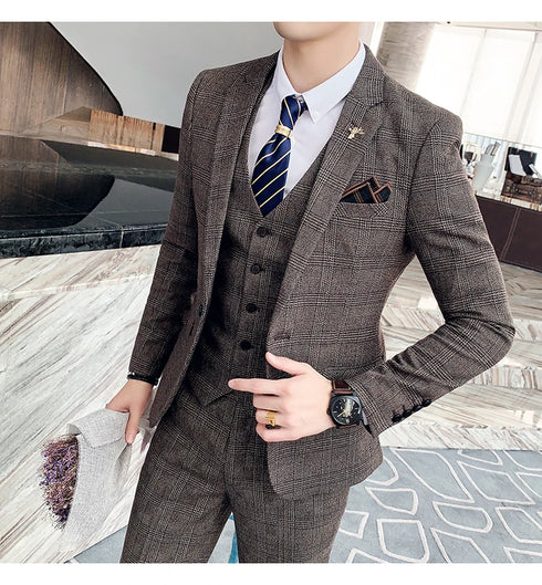 Stylish Business Casual Three-Piece Suit for Men with Vest and Trousers