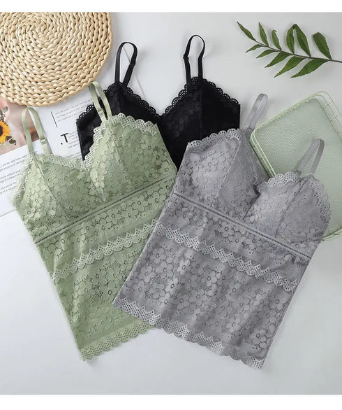 Luxe Lace Wireless Bralette for Women - Elegant Backless Camisole Crop Top Underwear with Floral Hollow Out Design, Perfect for Summer and Going Out