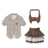 Fashion Vintage Y2K 3 Piece Set Summer Striped Shirt Slim Vest Lace Mini Skirt Women's Chic Outfit