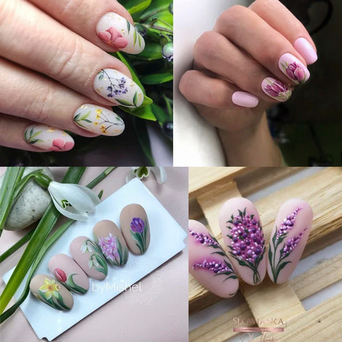 12 Floral Patterns Summer Nail Water Decals - Daffodils, Lilies, and Tulips for Stunning Nail Art Transfers and DIY Manicure Accessories