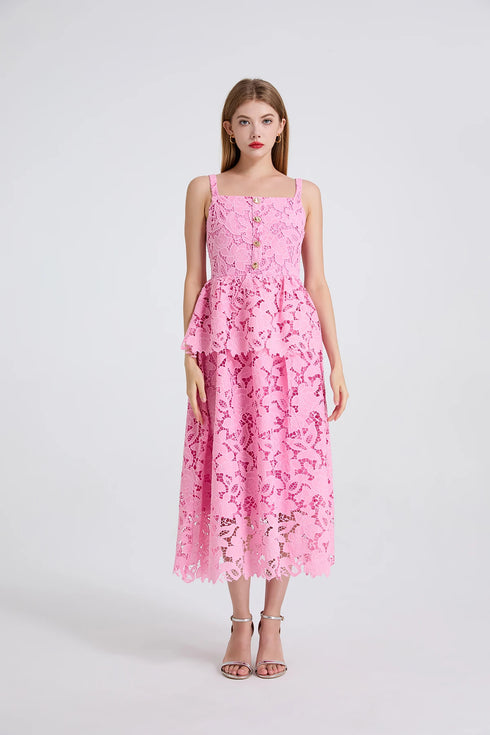 Embroidery Lace Long Cake Dress for Women Evening and Birthday Parties