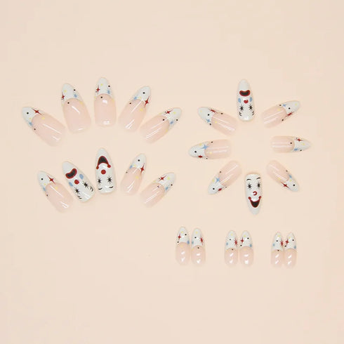 24-Piece Medium Long Press-On Acrylic Nails with French Tip Design - Fun Clown Removable Fake Nails for Parties, Adhesive Wear for Trendy Nail Art