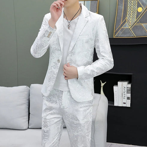 Men's Shiny 2-Piece Suit Set for Weddings - Smart Casual Style with Jacket and Pants