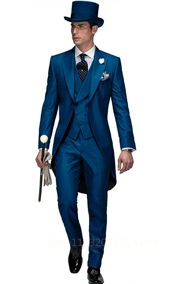 Elegant 3 Piece Tuxedo Suit for Men - Long Tail Coat Ensemble for Special Occasions