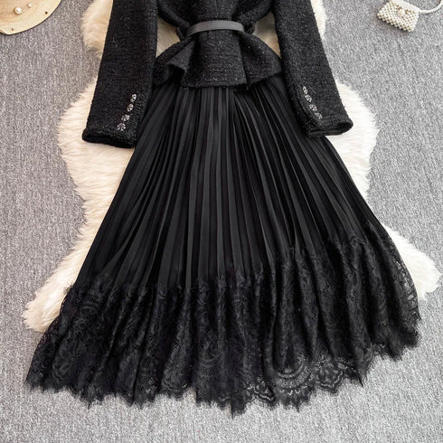 Hepburn Elegant Long Tweed Dresses Women Autumn Party Luxury Robe
