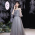 Off Shoulder Lace Illusion A Line Dress Floor Length Glitter Tulle Bow Bridesmaid Dress