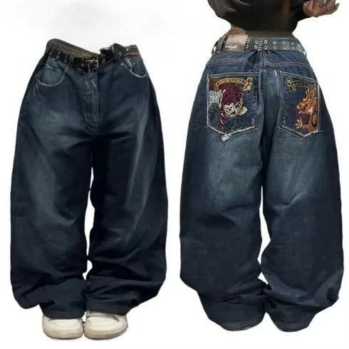 Baggy Jeans Women Wide Leg High Waist Vintage Washed Print Streetwear Casual Everyday Relaxed Fit