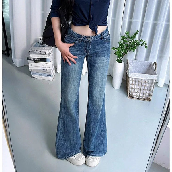Flared Low Waist Jeans For Women Baggy Casual Denim Pants Everyday Comfortable Fit