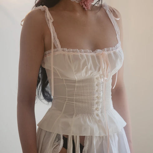 Kawaii Y2K Crop Tops with Ribbons and Lace Trim - Vintage Women's Slim Fit Camisole and Button Up Tank Top for Cute Summer Outfits