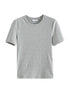 FSLE【4 Colors】Women Round Neck Casual Grey Summer T-Shirt Black Cotton Square Neck Short Sleeve Elastic Tees 24FS12797+24FS12798