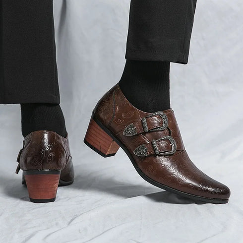Men's Wedding Shoes Fashion Slim Fit Pointed High Heel Leather Dress Shoes Classic Vintage Style