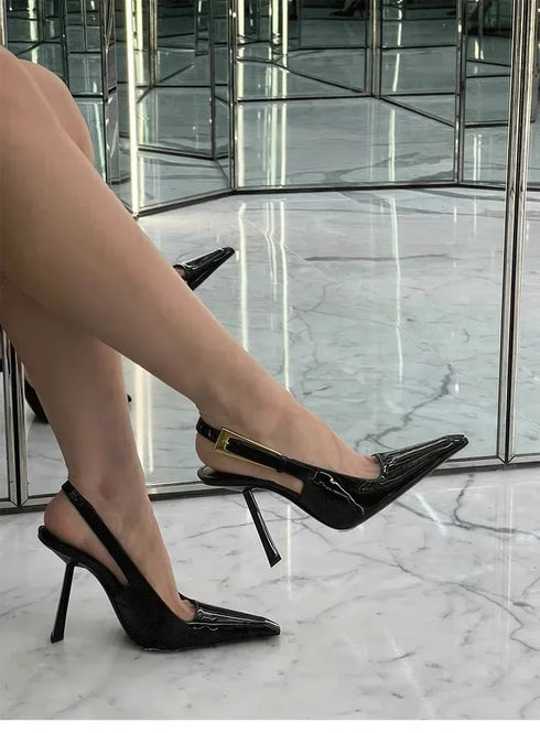 Pointed Stiletto Heels Women Pumps Patent Leather Elegant Office Shoes