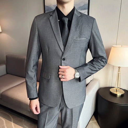 Fashion Business Casual Suit Set for Men with Vest and Trousers for Wedding