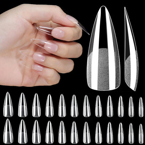 120Pcs Clear Frosted Stiletto, Almond, and Square Fake Nails - Full Coverage Gel X Coffin Manicure Tips for Stunning Autumn Nails