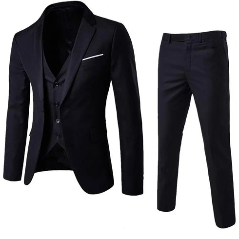Korean Style Men Blazer Vest Pants Set Casual Business Suit
