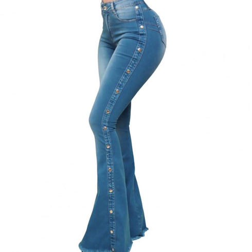 Flared Wide Leg Jeans for Women - High Waist Stretch Denim Pants for Casual Korean Style Outfits, Perfect for Fall and Homecoming Events