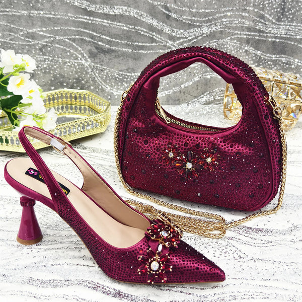 Italian Special Design Women's Pointy Toe High Heels and Clutch Bag Set