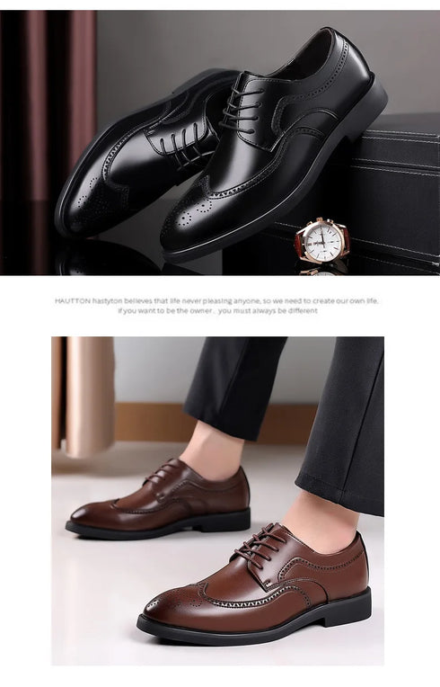 Men Classic Retro Brogues Lace Up Business Leather Shoes Formal Office Flats Wedding Party Oxford Shoes