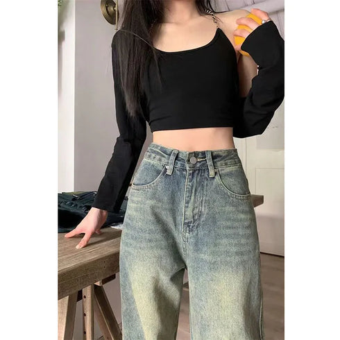 Vintage Wide Leg Jeans for Women - Stylish Casual Trousers Perfect for Spring Streetwear, Loose Fit High Waist Denim Pants Ideal for Effortless Wide Leg Jeans Outfit Inspirations