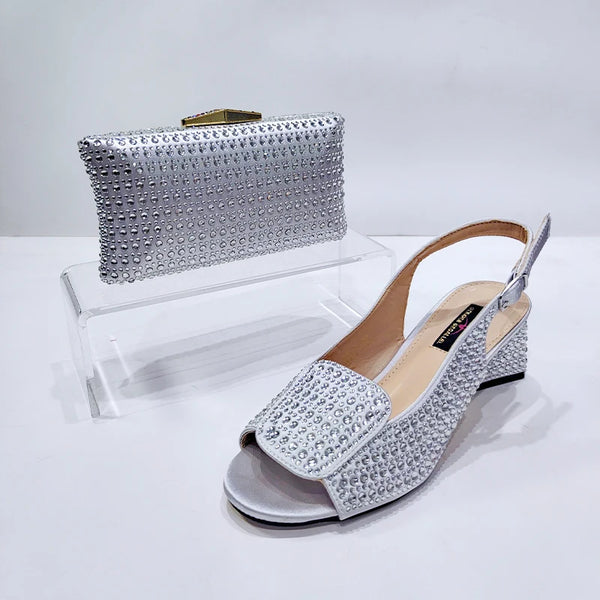 Elegant Luxury Women's High-Heeled Sandals with Rhinestone Clutch for Summer Parties