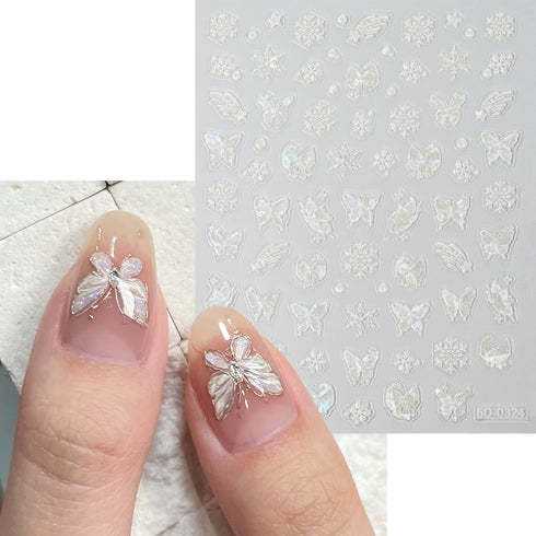 Adorable Pink Christmas Nail Art Stickers with Shiny Shells, Cute Snowflakes, Stars, and Wreaths - 5D Embossed Nail Decorations for Festive Nail Designs