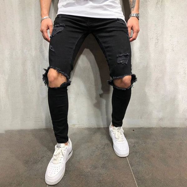 Men Pants Comfortable Jeans Slim Fit Ripped Denim Streetwear