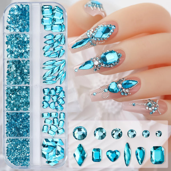 Luxury 3D Mixed-Shape Rhinestone Nail Jewelry with Shimmering Crystals for Stunning Fall Nails - Flat-Back Nail Decoration Set in a Stylish Box