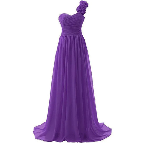 Chiffon Off-Shoulder A-Line Dress With Floral Pleats Floor-Length Corset Back Bridesmaid Dress