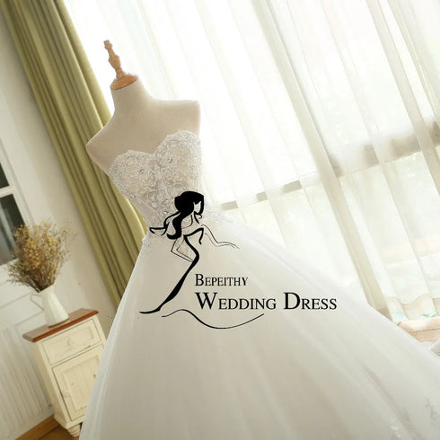 BEPEITHY Customized Sexy Sheer Lace Crystal Ball Gown Wedding Dress Vintage Princess Bridal Dresses