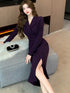 Purpled Elegant Pleated Bodycon Suit Dress for Women Chic Formal Dress