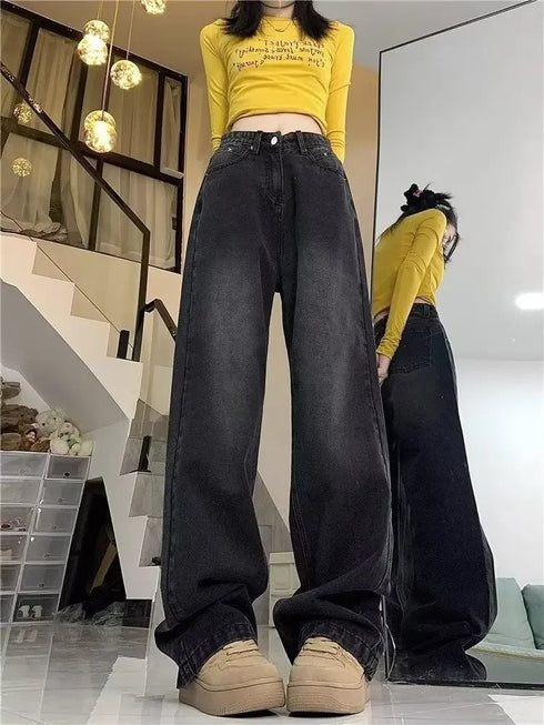 Trendy Vintage Fleece-lined Straight-leg Jeans for Women - Perfect for Autumn/Winter Loose-fit High-waisted Bell Bottoms - Fall Outfits with Jeans Inspiration