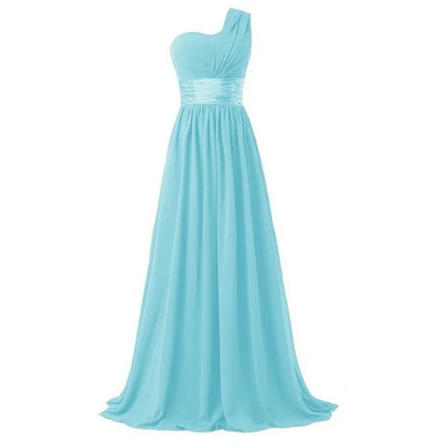 Bridesmaid Dress A Line Chiffon One Shoulder Pleated Back Lace Up Floor Length Wedding Dress