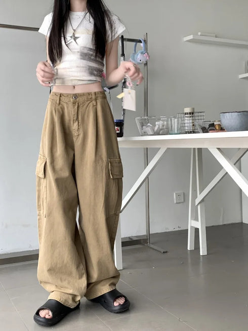 Baggy Wide Leg Vintage Y2K Jeans for Women - Trendy Kpop Gyaru Streetwear High Waist Denim Pants Perfect for Fall Outfits with Jeans and Harajuku Style