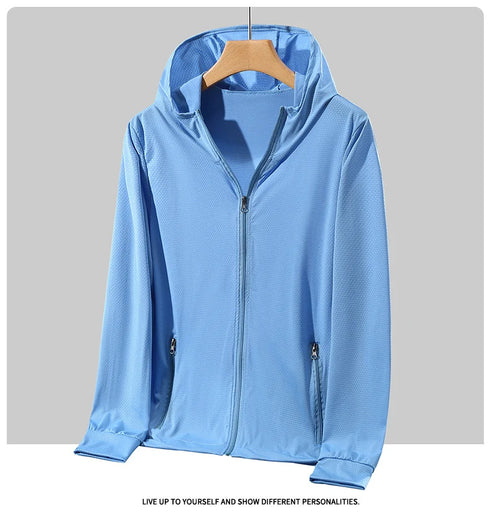 Plus Size Lightweight Summer Windbreaker Jacket for Men - Hooded, Quick-Drying, UPF 50 Sun Protection, Breathable Casual Coat for Outdoor Activities