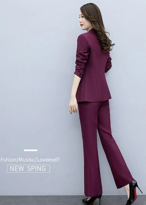 Elegant Women's Blazer and Wide Leg Trouser Suit Set - Classy Two Piece Outfit with Flare Pants for Office and Formal Occasions